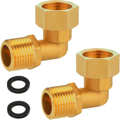 Set van 2 Messing Beweegbare Schroefverbindingen, 1/2 Inch Hoekverbinder 90 Graden met Siliconen Ring voor Waterleiding en Sanitair