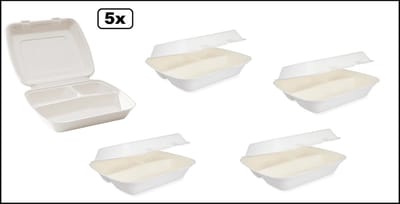 5x Suikerriet menubox 3 vaks wit next generation - Take away restaurant food diner maaltijd festival thema feest composteerbaar