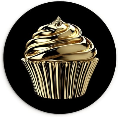 WallCircle® Wandcirkel 30x30 cm - Muurcirkel Cupcake - Eten - Goud - Zwart - Muurdecoratie woonkamer - Wanddecoratie keuken - Kamer decoratie accessoires - Ronde schilderijen