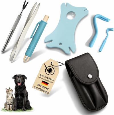 Tekentang Set - Tekenverwijderaars - Huisdier Verzorging - 6 Delig Inclusief Etui - 2.5 x 8.5 x 14 cm - Grijs