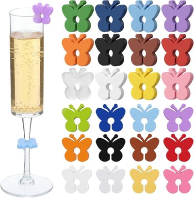 Kleurige Vlinder Glazenmarkers - 24 Stuks Herbruikbare Markers voor Wijn- en Cocktailglazen, Perfect voor Feestjes en Evenementen