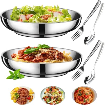 Roestvrijstalen Dinerbord - Metaal Bord - Buiten Eten - Dubbelwandig Geïsoleerd - 22 cm - Zilver
