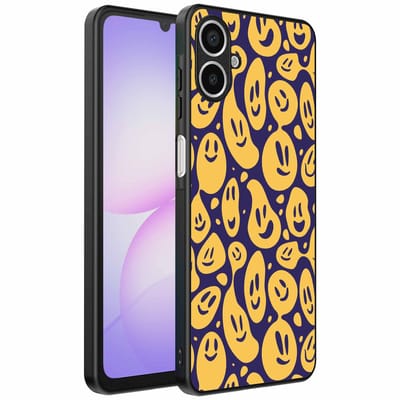 Geschikt voor Samsung Galaxy A07 Telefoonhoesje met smiley opdruk - TPU backcover case emoji design - Paars Geel - Smartphonica geschikt voor Samsung Galaxy A07