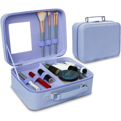 Reis Make-up Koffer met Spiegel - Verdeelbare Cosmetische Make-up Treinkoffer Waterdichte PU Schaal paars