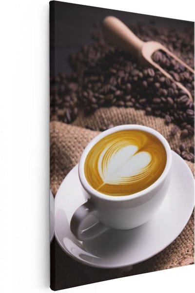 Artaza Canvas Schilderij Stilleven Koffie - 20x30 cm - Klein - Muurdecoratie Keuken - Wanddecoratie Koffiebonen - Kamer Accessoires