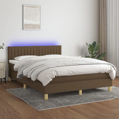 vidaXL - Boxspring - met - matras - en - LED - stof - donkerbruin - 140x190 - cm