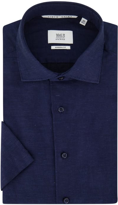 Overhemd Eterna Modern fit donkerblauw korte mouw