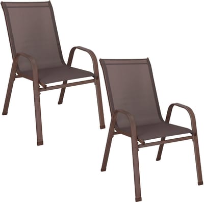Springos Tuinstoel | Tuinstoelen | Tuinstoel Buiten | Staal & Textileen | 120 kg | Bruin | 2 Stuks