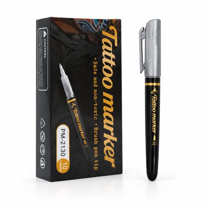 Tatoeagepen voor bodypaint - 10 kleuren - metallic glans, zachte punt en afwasbaar - voor festivals en feesten - basisverpakking