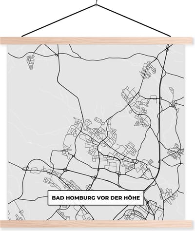 Posterhanger incl. Poster 40x40 cm - Schoolplaat - Kaart - Duitsland - Bad Homburg Von Der Höhe - Plattegrond - Stadskaart - Textielposter - Blanke latten - Stadskaart