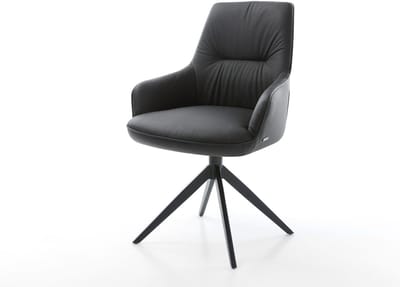 Eetkamerstoel Zelia-Flex met armleuning kruisframe breed zwart echt leer zwart 360° draaibaar rocker-functie pocketveer kern