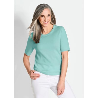 Pullover van kasjmier met korte mouwen en ronde hals - mintgroen - Gr. 48 van Goldner Fashion