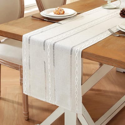 Tafelloper, modern, wit crème, 33 x 140 cm, boho, tafelkleed, polyester, katoen, rechthoekig, wasbaar, tafelkleed, bruiloft, decoraties, tafels voor woonkamer, meubels, keuken