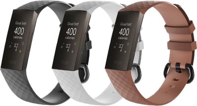 KELERINO. Siliconen bandje geschikt voor Fitbit Charge 3 / Charge 4 - Zwart & Wit & Bruin - Small