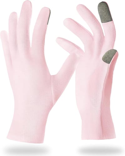 5 paar hydraterende handschoenen, roze handschoenen, katoen, katoenen handschoenen met touchscreen, neurodermitis, handschoenen voor overnachting, slaaptijd, genezing
