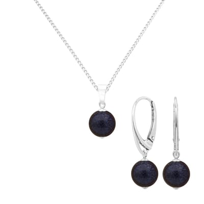 ARLIZI 2076 Sieradenset blauw goudsteen hanger - ketting oorbellen - sterling zilver
