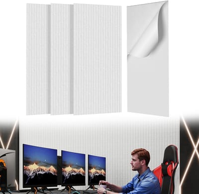 4x Zelfklevende Akustische Paneelen 120x60cm Lange Rechthoekige Geluiddempende Wandpaneelen Hoogdichte Geluidsbescherming Akustische Platen Geluidsabsorber Voor Studio/Huis/Gaming Decoratie Wit