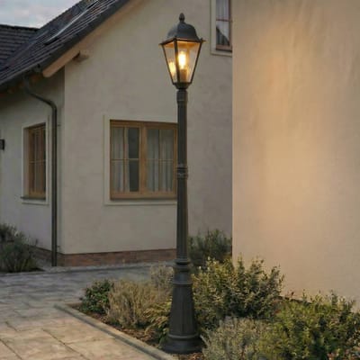 Lindby - Lantaarnpalen - 1licht - Aluminium, glas - H: 211 cm - E27 - antraciet, helder