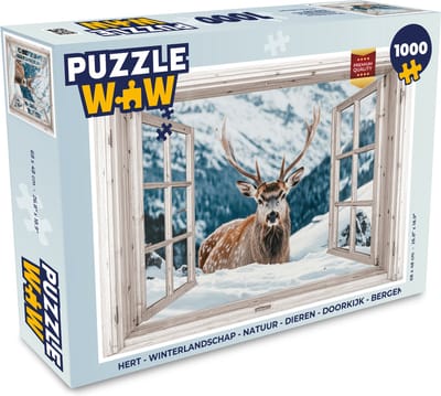 Puzzel Hert - Winterlandschap - Natuur - Dieren - Doorkijk - Bergen - Legpuzzel - Puzzel 1000 stukjes volwassenen