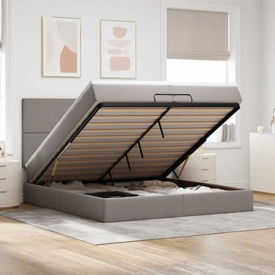 vidaXL - Ottoman - bed - met - matrassen - en - LED's - 200x200cm - stof - taupe