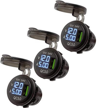 ProRide 12V USB Wandcontactdoos Inbouw - 1 USB Poort - Voltmeter en Ampèremeter - QC3.0 - - Voor Auto Boot en Camper - 3 stuks
