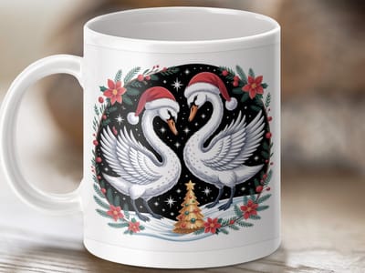 Mok Kerst Zwanen Mok, Feestelijke Koffiemok, Kerstcadeau Ideeen, Kerstversiering Mok, Winter Zwaan Decor, Unieke Zwanen Mok