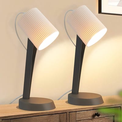 NETTLIFE Tafellamp E14 - Donkergrijs - 2 Stuks - Tafellampen met snoer - Moderne landelijke stijl - voor eettafel | slaapkamer - Zonder gloeilampen