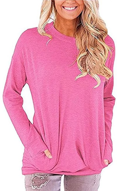 ASTRADAVI Casual Wear - Dames O-Hals Sweater - Trendy Trui met 2 Zakken - Heather Roze Fuchsia / Small
