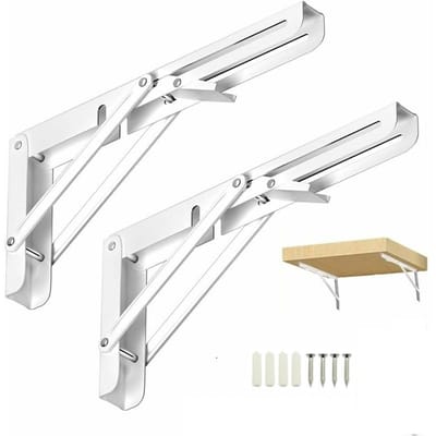 2x Opvouwbare Wandplank Steun (300mm) - RVS Inklapbare Console Beugel, Draagkrachtig & Verstelbaar voor Garage, Keuken, Slaapkamer (Wit)