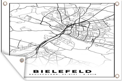 Muurdecoratie Plattegrond - Bielefeld - Kaart - Stadskaart - 180x120 cm - Tuinposter - Tuindoek