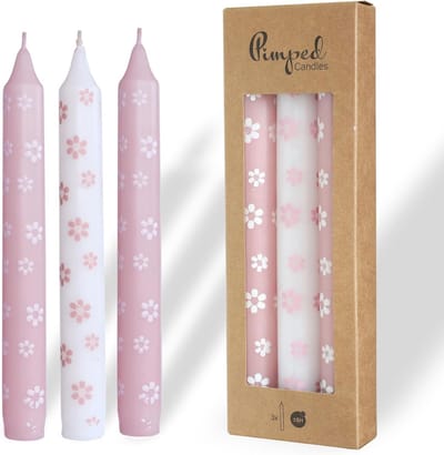Set van 3 moderne tafelkaarsen met bloemenmotieven - Sfeervolle decoratie voor elke gelegenheid