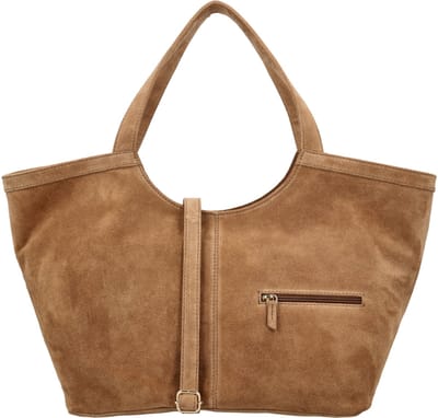 Charm London Sevilla Shopper - Suede - Ruime Tas - Verstelbare en Afneembare Schouderband - Dames - Leer - Schoudertas - Handtas - Leren Dames Tas - Donkerzand