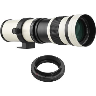Camera MF Super Telephoto Zoom Lens F/8.3-16 420-800mm T-vatting met adapterring Universeel 1/4 wit