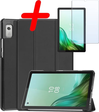 Hoesje Geschikt voor Lenovo Tab M9 - Met Screenprotector - Trifold Bookcase - Hard Cover - Hardcover Book Case - Tablet Hoes - Zwart
