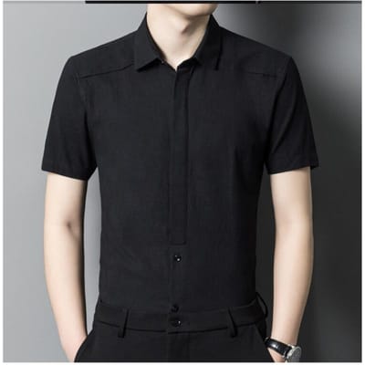Nieuw Heren T-shirt met Korte Mouwen Revers Puur Nieuw Heren Herfst Top Dun Los Shirt 3XL black
