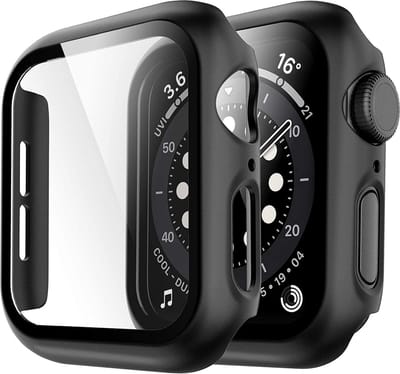 Geschikt voor Apple Watch 4/5/6 44 mm Hoesje - Case Zwart + Screenprotector - Cover Glas