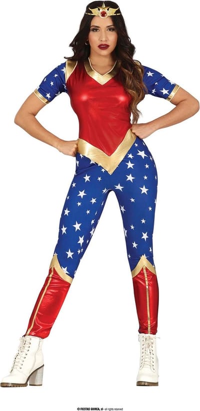 Guirca - Charmante Star Heldin - Vrouw - Blauw, Rood - Maat 36-38 - Carnavalskleding - Verkleedkleding