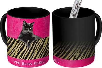 Magische Mok - Foto op Warmte Mokken - Koffiemok - Kat - Baas - Roze - Tijgerprint - Magic Mok - Beker - 350 ML - Theemok