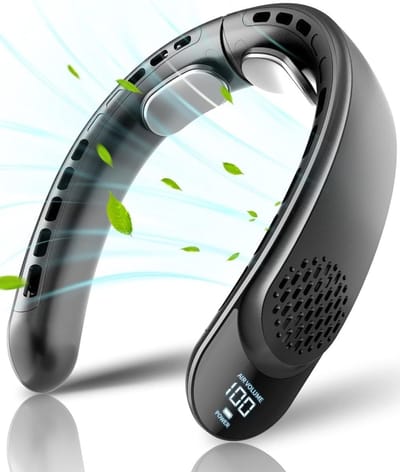 Draagbare Nekventilator 4 Turbos - Bladloze Nekkoeler - Oplaadbaar 4000 mAh - LED-scherm - 3 Snelheden Instelbaar - 360° Koelende Luchtstroom - Voor Kantoor en Buiten Sport - Zwart