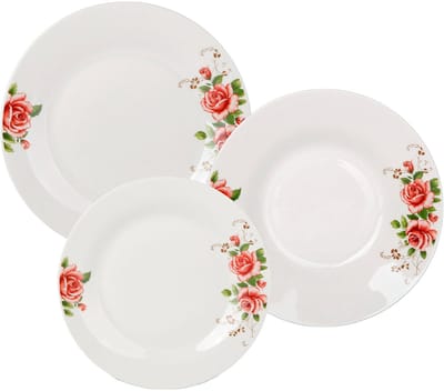 Bella Fiore Premium 18-delige Bordenset Porselein – Serviesset voor 6 Personen – Soep, Diner & Dessertborden – Wit Design AR-74