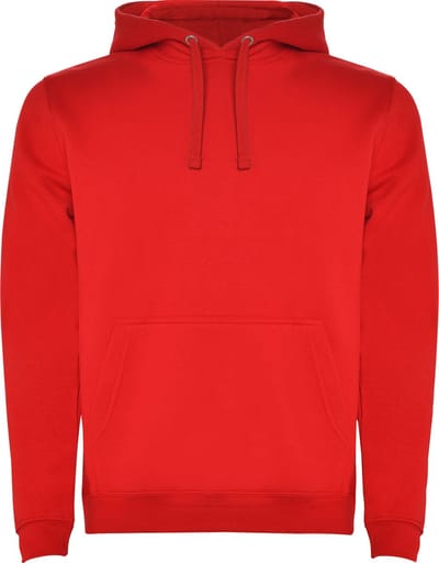 Rode unisex kinder hoodie met capuchon en koord Urban merk Roly 12 jaar 146-152