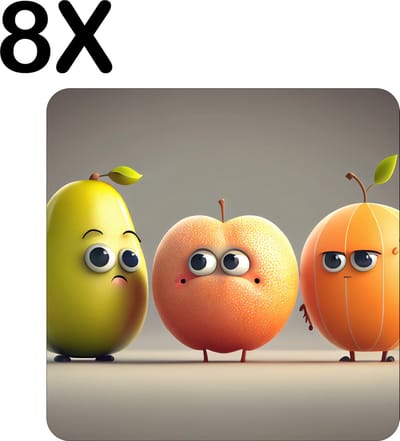 Luxe Placemat - Lopend Fruit met Ogen - Set van 8 Placemats - 50x50 cm - 2 mm dik Vinyl - Anti Slip - Afneembaar