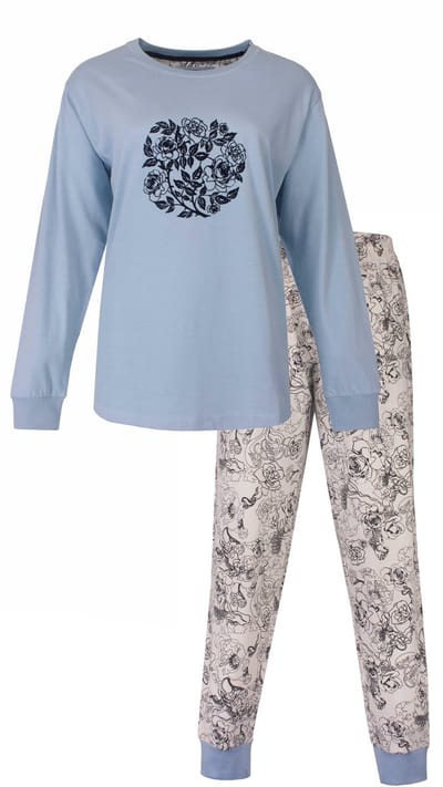 Medaillon Dames Pyjama - Rozen Cirkelprint - Katoen - Grijs - Maat S