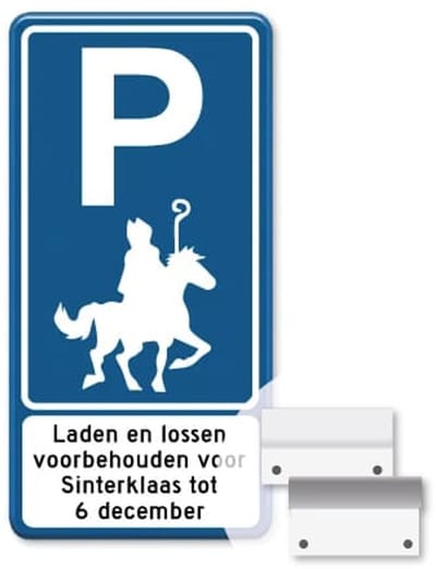 Parkeerbord Sinterklaas - 30x60 cm - Bevestiging: Met muur-/ wandmontage beugels