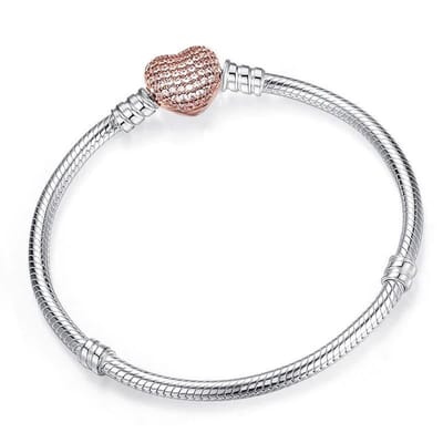 Fler® | Armband Zilver | bedelarmband dames zilver | geschikt voor alle populaire bedelcollecties | Bedelarmband | Vlinder sluiting met hartje | Elegante dames armband / Valentijnsdag cadeau |Maat 21