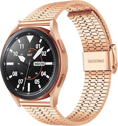 By Qubix - Stalen bandje 20mm - Champagne goud - Geschikt voor Samsung Galaxy Watch 7 (40 & 44mm) - Galaxy Watch FE - Galaxy Watch 6 - Galaxy Watch 6 Pro - Galaxy Watch 5 - 5 Pro - Galaxy Watch 4 - 4 Classic - Active 2 - Watch 3 (41mm)