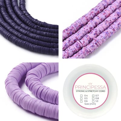 Principessa Katsuki kralen met rol elastiek – Paars, Paars-mix en Lila – 1.150 kralen – Polymeer klei – 6mm kralen
