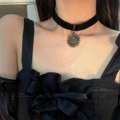 Zon Halsketting Vintage Dames Gotisch Leon The Professional Halsketting Zwart Fluweel Lint Retro Zon Choker Halsketting beige