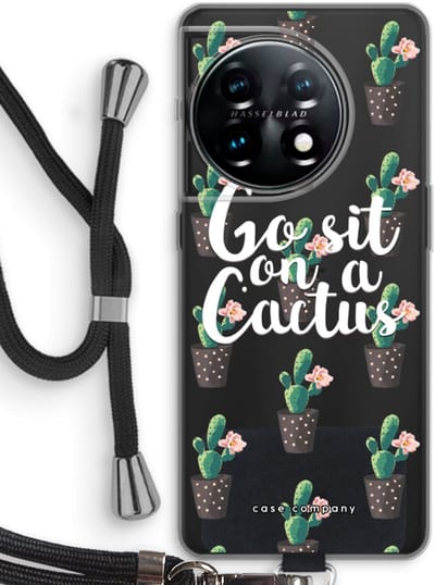 Case Company® - Hoesje met koord geschikt voor OnePlus 11 hoesje met Koord - Cactus quote - Telefoonhoesje met Zwart Koord - Bescherming aan alle Kanten en Over de Schermrand