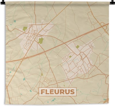Wandkleed - Wanddoek - Fleurus - Vintage - Stadskaart - Plattegrond - Kaart - 180x180 cm - Wandtapijt